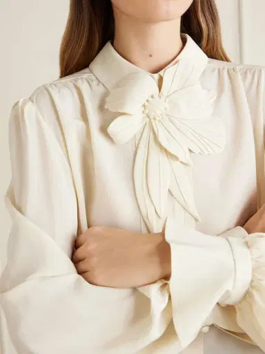 Valentino Garavani Bow-embellished Silk-crepe De Chine Blouse | Thumbnail 5 Valentino Garavani Bow-embellished Silk-crepe De Chine Blouse | Thumbnail 5