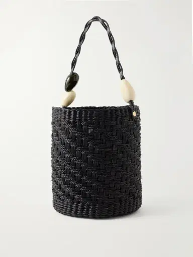 SENSI STUDIO Embellished Leather-trimmed Straw Bucket Bag | Thumbnail 3 SENSI STUDIO Embellished Leather-trimmed Straw Bucket Bag | Thumbnail 3