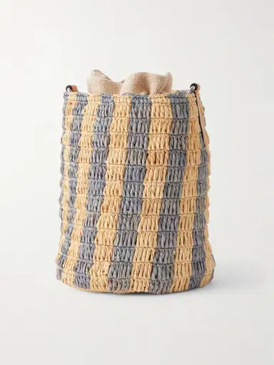 Valentino Garavani Embellished Striped Leather-trimmed Raffia Bucket Bag | Thumbnail 4 Valentino Garavani Embellished Striped Leather-trimmed Raffia Bucket Bag | Thumbnail 4