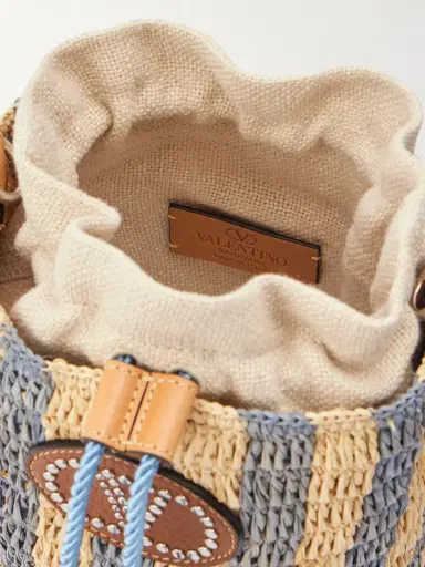 Valentino Garavani Embellished Striped Leather-trimmed Raffia Bucket Bag | Thumbnail 6 Valentino Garavani Embellished Striped Leather-trimmed Raffia Bucket Bag | Thumbnail 6