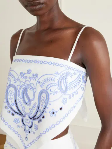 Self-Portrait Asymmetric Embroidered Linen And Cotton-blend Top | Thumbnail 4 Self-Portrait Asymmetric Embroidered Linen And Cotton-blend Top | Thumbnail 4