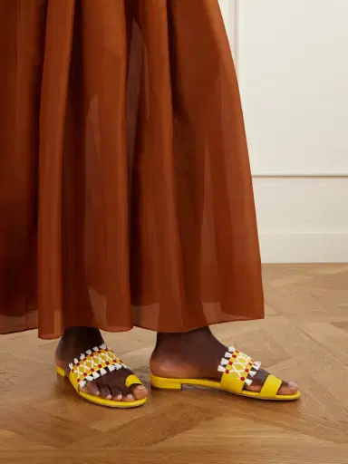 Manolo Blahnik Brava Raffia-trimmed Crocheted Leather Sandals | Thumbnail 2 Manolo Blahnik Brava Raffia-trimmed Crocheted Leather Sandals | Thumbnail 2