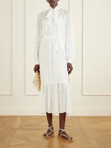 Etro Pussy-bow Belted Tiered Jacquard Silk-chiffon Midi Dress | Thumbnail 2 Etro Pussy-bow Belted Tiered Jacquard Silk-chiffon Midi Dress | Thumbnail 2