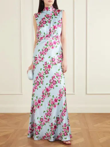 Saloni Fleur Printed Satin Halterneck Gown | Thumbnail 2 Saloni Fleur Printed Satin Halterneck Gown | Thumbnail 2