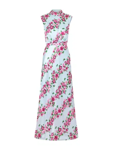 Saloni Fleur Printed Satin Halterneck Gown | Thumbnail 1 Saloni Fleur Printed Satin Halterneck Gown | Thumbnail 1