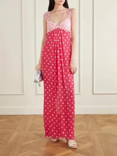 Saloni Chani Pleated Polka-dot Crepon-trimmed Silk-chiffon Midi Dress | Thumbnail 2 Saloni Chani Pleated Polka-dot Crepon-trimmed Silk-chiffon Midi Dress | Thumbnail 2