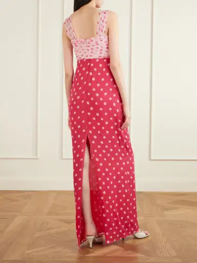 Saloni Chani Pleated Polka-dot Crepon-trimmed Silk-chiffon Midi Dress | Thumbnail 3 Saloni Chani Pleated Polka-dot Crepon-trimmed Silk-chiffon Midi Dress | Thumbnail 3