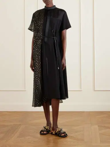 Sacai Belted Polka-dot Chiffon And Satin Midi Dress | Thumbnail 3 Sacai Belted Polka-dot Chiffon And Satin Midi Dress | Thumbnail 3