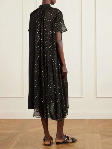 Sacai Belted Polka-dot Chiffon And Satin Midi Dress | Thumbnail 4 Sacai Belted Polka-dot Chiffon And Satin Midi Dress | Thumbnail 4