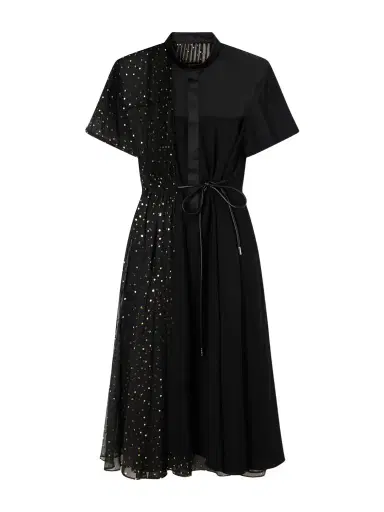 Sacai Belted Polka-dot Chiffon And Satin Midi Dress | Thumbnail 1 Sacai Belted Polka-dot Chiffon And Satin Midi Dress | Thumbnail 1
