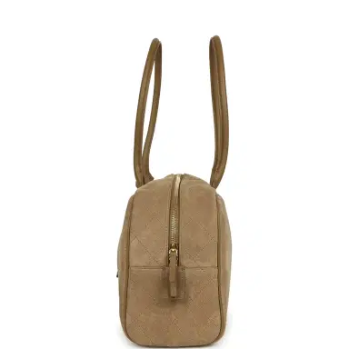 Chanel Chanel Large Bowling Bag Dark Beige Suede Gold Hardware | Thumbnail 3 Chanel Chanel Large Bowling Bag Dark Beige Suede Gold Hardware | Thumbnail 3