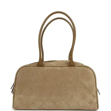 Chanel Chanel Large Bowling Bag Dark Beige Suede Gold Hardware | Thumbnail 4 Chanel Chanel Large Bowling Bag Dark Beige Suede Gold Hardware | Thumbnail 4