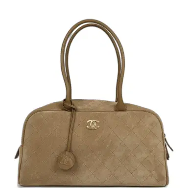 Chanel Chanel Large Bowling Bag Dark Beige Suede Gold Hardware | Thumbnail 1 Chanel Chanel Large Bowling Bag Dark Beige Suede Gold Hardware | Thumbnail 1