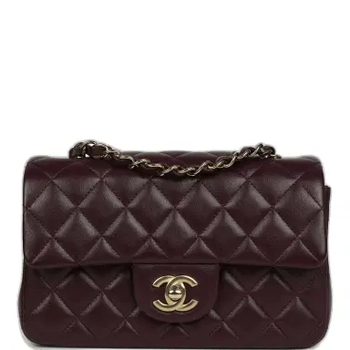 Chanel Chanel Mini Classic Rectangular Flap Bag Burgundy Shiny Lambskin Light Gold Hardware | Thumbnail 1 Chanel Chanel Mini Classic Rectangular Flap Bag Burgundy Shiny Lambskin Light Gold Hardware | Thumbnail 1