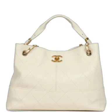 Chanel Chanel Small Coco Hobo Bag White Calfskin Antique Gold Hardware | Thumbnail 1 Chanel Chanel Small Coco Hobo Bag White Calfskin Antique Gold Hardware | Thumbnail 1