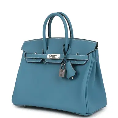 HERMÈS Hermes Birkin 25 Blue Jean Swift Palladium Hardware | Thumbnail 5 HERMÈS Hermes Birkin 25 Blue Jean Swift Palladium Hardware | Thumbnail 5