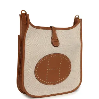 HERMÈS Hermes Evelyne III PM Gold Clemence and Ecru Toile H Canvas Gold Hardware | Thumbnail 2 HERMÈS Hermes Evelyne III PM Gold Clemence and Ecru Toile H Canvas Gold Hardware | Thumbnail 2