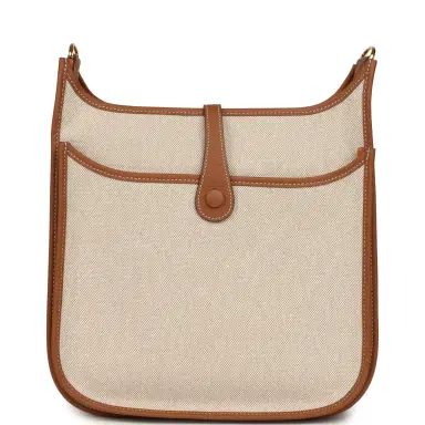 HERMÈS Hermes Evelyne III PM Gold Clemence and Ecru Toile H Canvas Gold Hardware | Thumbnail 4 HERMÈS Hermes Evelyne III PM Gold Clemence and Ecru Toile H Canvas Gold Hardware | Thumbnail 4
