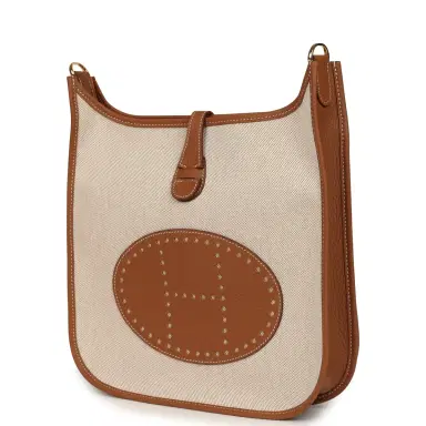 HERMÈS Hermes Evelyne III PM Gold Clemence and Ecru Toile H Canvas Gold Hardware | Thumbnail 5 HERMÈS Hermes Evelyne III PM Gold Clemence and Ecru Toile H Canvas Gold Hardware | Thumbnail 5