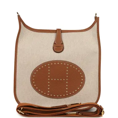 HERMÈS Hermes Evelyne III PM Gold Clemence and Ecru Toile H Canvas Gold Hardware | Thumbnail 9 HERMÈS Hermes Evelyne III PM Gold Clemence and Ecru Toile H Canvas Gold Hardware | Thumbnail 9