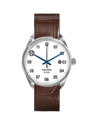 TOM FORD Men's 002 Stainless Steel & Leather Strap Automatic Watch - White Brown | Thumbnail 1 TOM FORD Men's 002 Stainless Steel & Leather Strap Automatic Watch - White Brown | Thumbnail 1