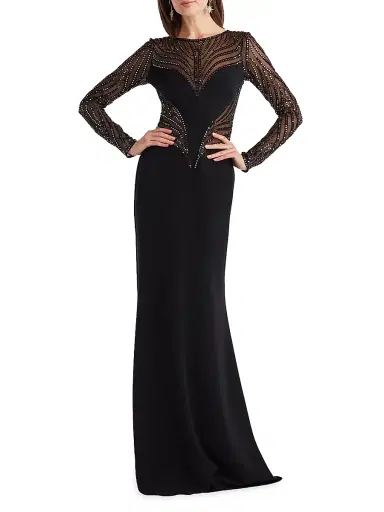 Tadashi Shoji Women's Sequin-Embellished Long-Sleeve Crepe Gown | Thumbnail 2 Tadashi Shoji Women's Sequin-Embellished Long-Sleeve Crepe Gown | Thumbnail 2