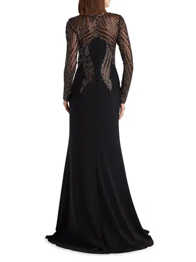 Tadashi Shoji Women's Sequin-Embellished Long-Sleeve Crepe Gown | Thumbnail 4 Tadashi Shoji Women's Sequin-Embellished Long-Sleeve Crepe Gown | Thumbnail 4