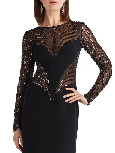 Tadashi Shoji Women's Sequin-Embellished Long-Sleeve Crepe Gown | Thumbnail 5 Tadashi Shoji Women's Sequin-Embellished Long-Sleeve Crepe Gown | Thumbnail 5