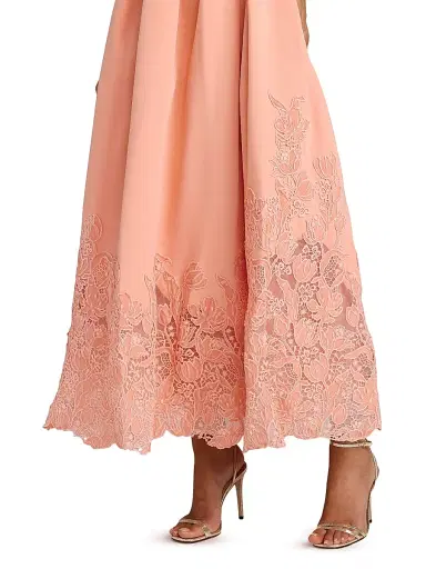 Mac Duggal Women's Floral-Lace Crepe Belted Midi-Dress - Peach | Thumbnail 3 Mac Duggal Women's Floral-Lace Crepe Belted Midi-Dress - Peach | Thumbnail 3
