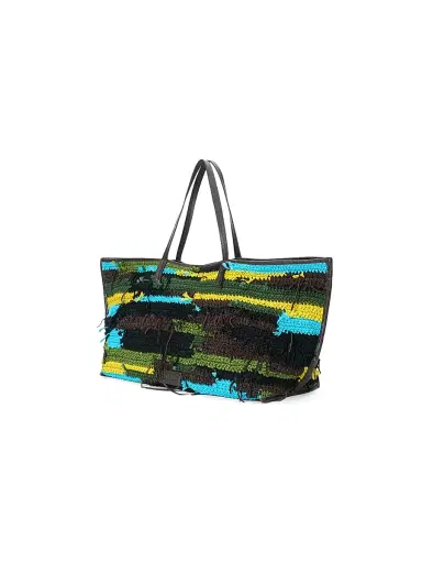 Staud Women's Christos Large Colorblocked Raffia Tote Bag - Happy Sack | Thumbnail 2 Staud Women's Christos Large Colorblocked Raffia Tote Bag - Happy Sack | Thumbnail 2