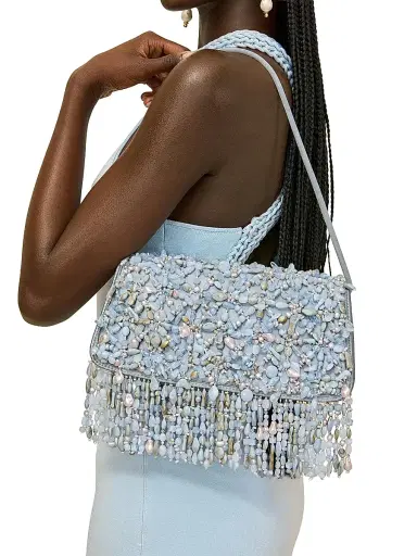 Cult Gaia Women's Idalia Bead-Embellished Satin Shoulder Bag - Coastal | Thumbnail 2 Cult Gaia Women's Idalia Bead-Embellished Satin Shoulder Bag - Coastal | Thumbnail 2