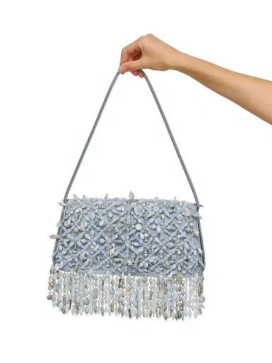 Cult Gaia Women's Idalia Bead-Embellished Satin Shoulder Bag - Coastal | Thumbnail 6 Cult Gaia Women's Idalia Bead-Embellished Satin Shoulder Bag - Coastal | Thumbnail 6