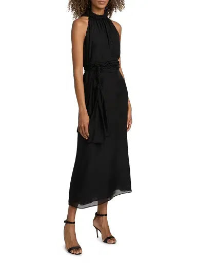 AZEEZA Women's Dany Silk Chiffon Drape Midi-Dress - Black | Thumbnail 4 AZEEZA Women's Dany Silk Chiffon Drape Midi-Dress - Black | Thumbnail 4