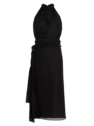 AZEEZA Women's Dany Silk Chiffon Drape Midi-Dress - Black | Thumbnail 1 AZEEZA Women's Dany Silk Chiffon Drape Midi-Dress - Black | Thumbnail 1