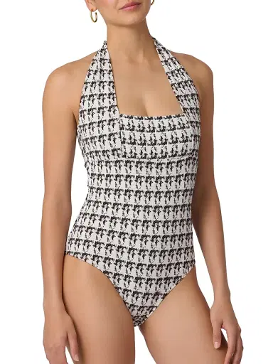Shoshanna Women's Houndstooth Halterneck One-Piece Swimsuit - Jet | Thumbnail 2 Shoshanna Women's Houndstooth Halterneck One-Piece Swimsuit - Jet | Thumbnail 2