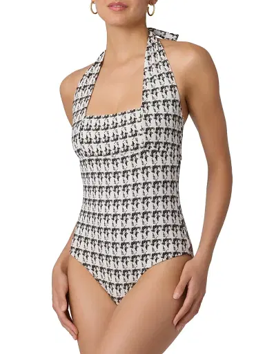 Shoshanna Women's Houndstooth Halterneck One-Piece Swimsuit - Jet | Thumbnail 3 Shoshanna Women's Houndstooth Halterneck One-Piece Swimsuit - Jet | Thumbnail 3