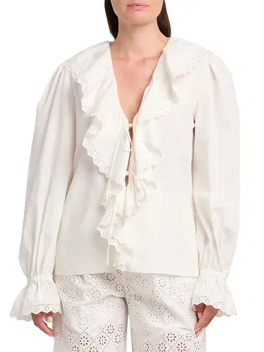Alberta Ferretti Women's Ruffled Cotton Blouse | Thumbnail 3 Alberta Ferretti Women's Ruffled Cotton Blouse | Thumbnail 3