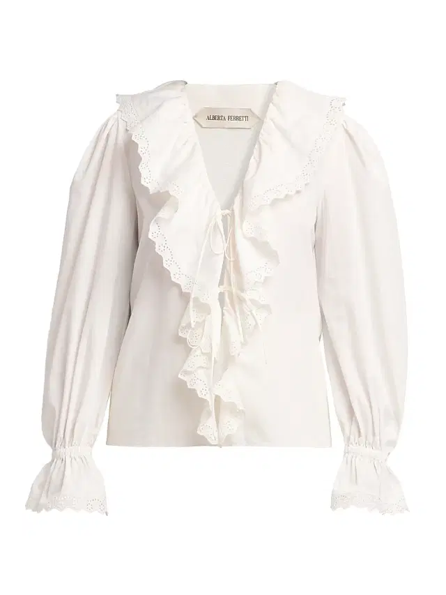 Women's Ruffled Cotton Blouse - White Women's Ruffled Cotton Blouse - White