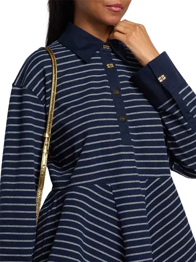 Ganni Women's Striped Single Piqué Cotton Peplum Top - Sky Captain | Thumbnail 6 Ganni Women's Striped Single Piqué Cotton Peplum Top - Sky Captain | Thumbnail 6
