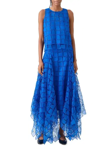 Akris Women's Organza Silk Trapazoid-Embroidered Blouse - Lapis Blue | Thumbnail 2 Akris Women's Organza Silk Trapazoid-Embroidered Blouse - Lapis Blue | Thumbnail 2