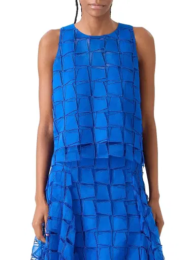 Akris Women's Organza Silk Trapazoid-Embroidered Blouse - Lapis Blue | Thumbnail 3 Akris Women's Organza Silk Trapazoid-Embroidered Blouse - Lapis Blue | Thumbnail 3