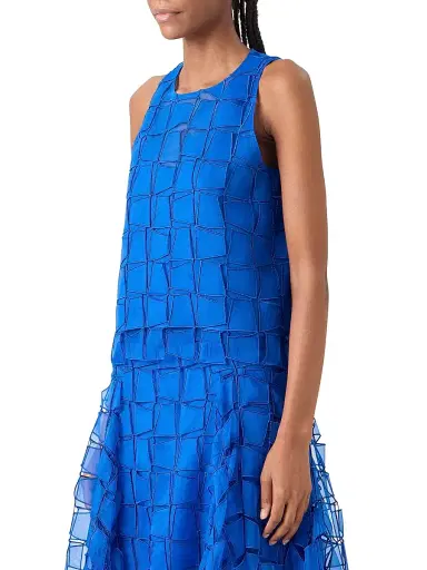 Akris Women's Organza Silk Trapazoid-Embroidered Blouse - Lapis Blue | Thumbnail 5 Akris Women's Organza Silk Trapazoid-Embroidered Blouse - Lapis Blue | Thumbnail 5