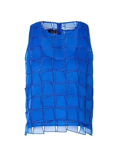 Akris Women's Organza Silk Trapazoid-Embroidered Blouse - Lapis Blue | Thumbnail 1 Akris Women's Organza Silk Trapazoid-Embroidered Blouse - Lapis Blue | Thumbnail 1
