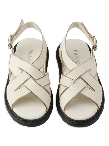 Prada Women's Antiqued Leather Sandals - White | Thumbnail 2 Prada Women's Antiqued Leather Sandals - White | Thumbnail 2