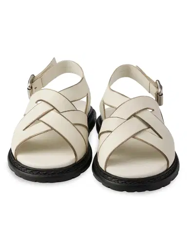 Prada Women's Antiqued Leather Sandals - White | Thumbnail 4 Prada Women's Antiqued Leather Sandals - White | Thumbnail 4