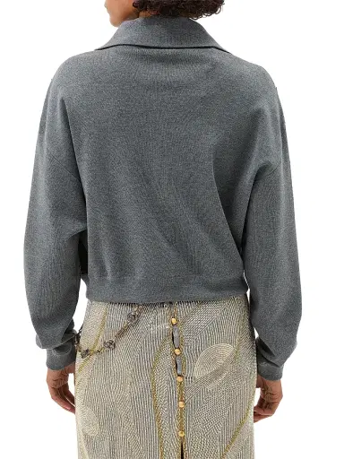 Versace Women's Intarsia-Wool & Leather Patchwork Zip Sweatshirt - Medium Grey | Thumbnail 3 Versace Women's Intarsia-Wool & Leather Patchwork Zip Sweatshirt - Medium Grey | Thumbnail 3