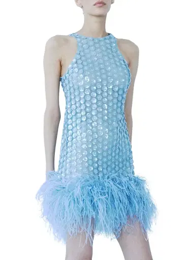 The New Arrivals Ilkyaz Ozel Women's Bixi Sequined Feather-Trim Minidress - Crysalin | Thumbnail 3 The New Arrivals Ilkyaz Ozel Women's Bixi Sequined Feather-Trim Minidress - Crysalin | Thumbnail 3