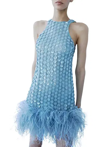 The New Arrivals Ilkyaz Ozel Women's Bixi Sequined Feather-Trim Minidress - Crysalin | Thumbnail 1 The New Arrivals Ilkyaz Ozel Women's Bixi Sequined Feather-Trim Minidress - Crysalin | Thumbnail 1