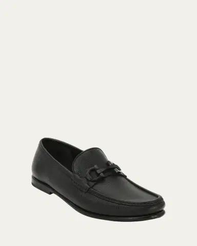 Ferragamo Men's Crown Textured Leather Gancini Moccasin Loafers | Thumbnail 4 Ferragamo Men's Crown Textured Leather Gancini Moccasin Loafers | Thumbnail 4