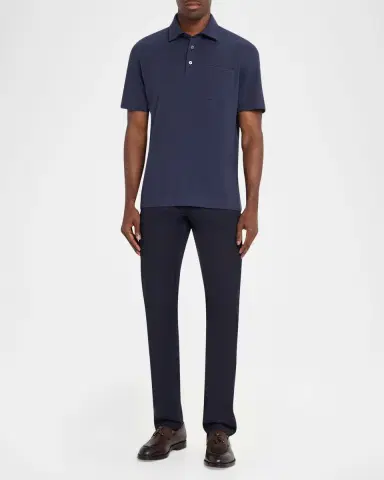 Zegna Men's Pique Polo Shirt with Leather-Trim Pocket | Thumbnail 6 Zegna Men's Pique Polo Shirt with Leather-Trim Pocket | Thumbnail 6